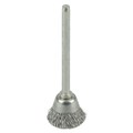 Weiler 5/8" Miniature Wire Cup Brush, .005" Stainless Steel Fill, 1/8" Stem 26076